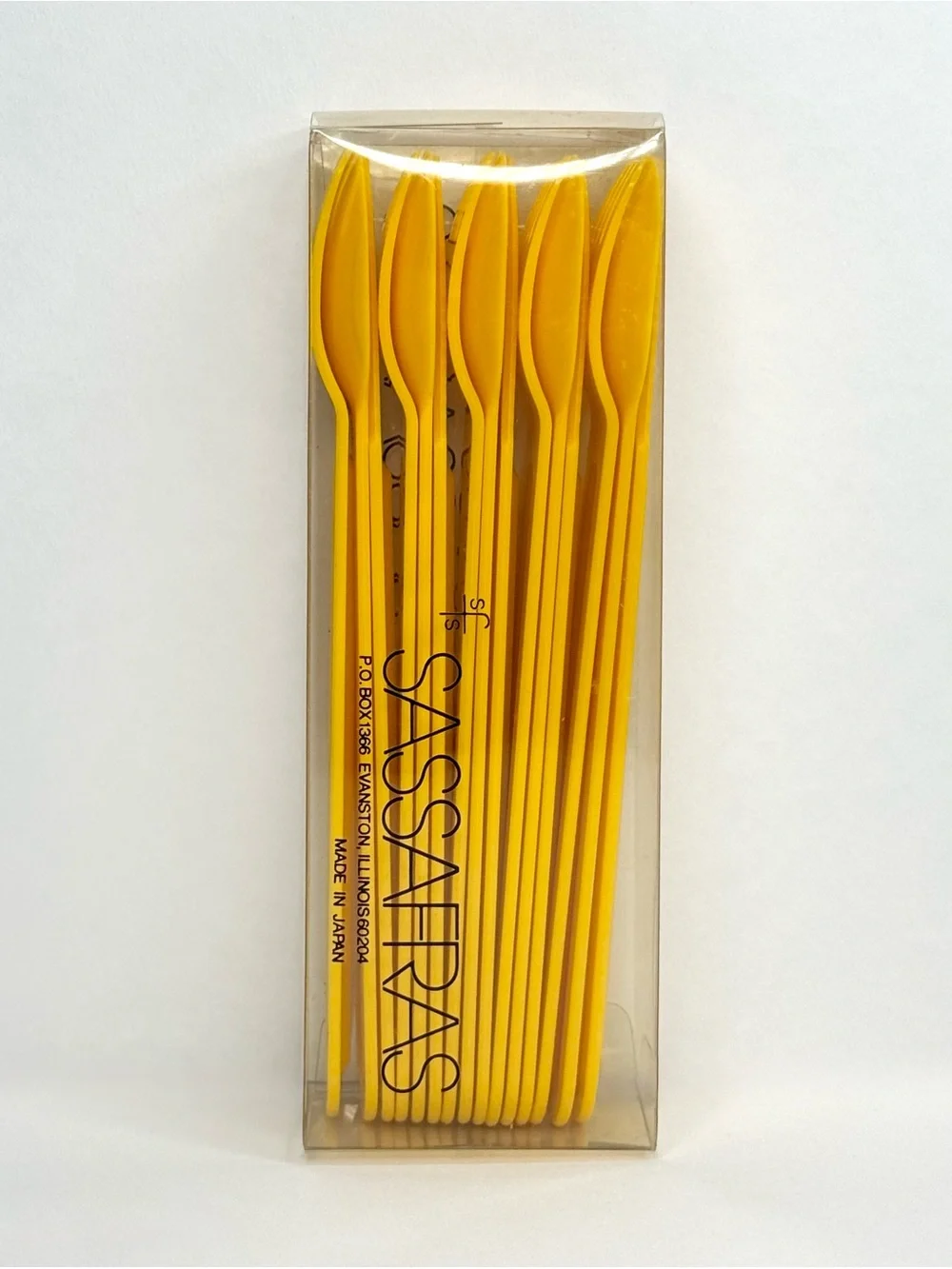 VINTAGE Sassafras Yellow Plastic Reusable Cutlery Set NIB Spoons Forks Knives